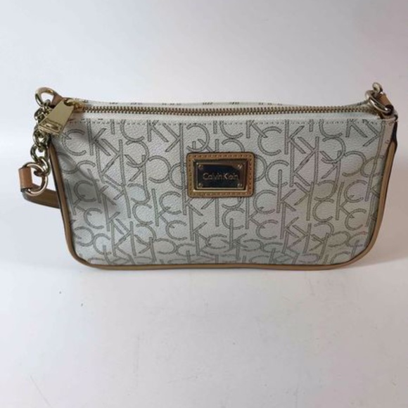 CALVIN KLEIN Signature Cream & Beige Shoulder Bag